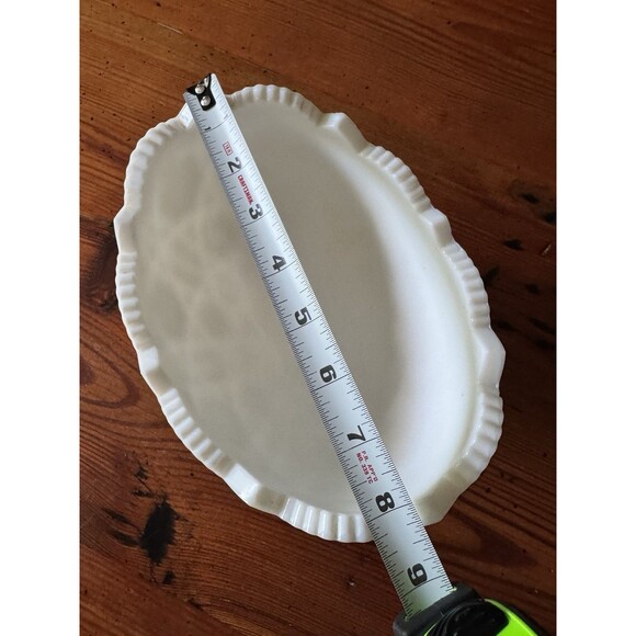 Vintage Kemple Toltec Pattern Milk Glass Oval Pedestal Scalloped Edge Bowl Wowza - Picture 6 of 11